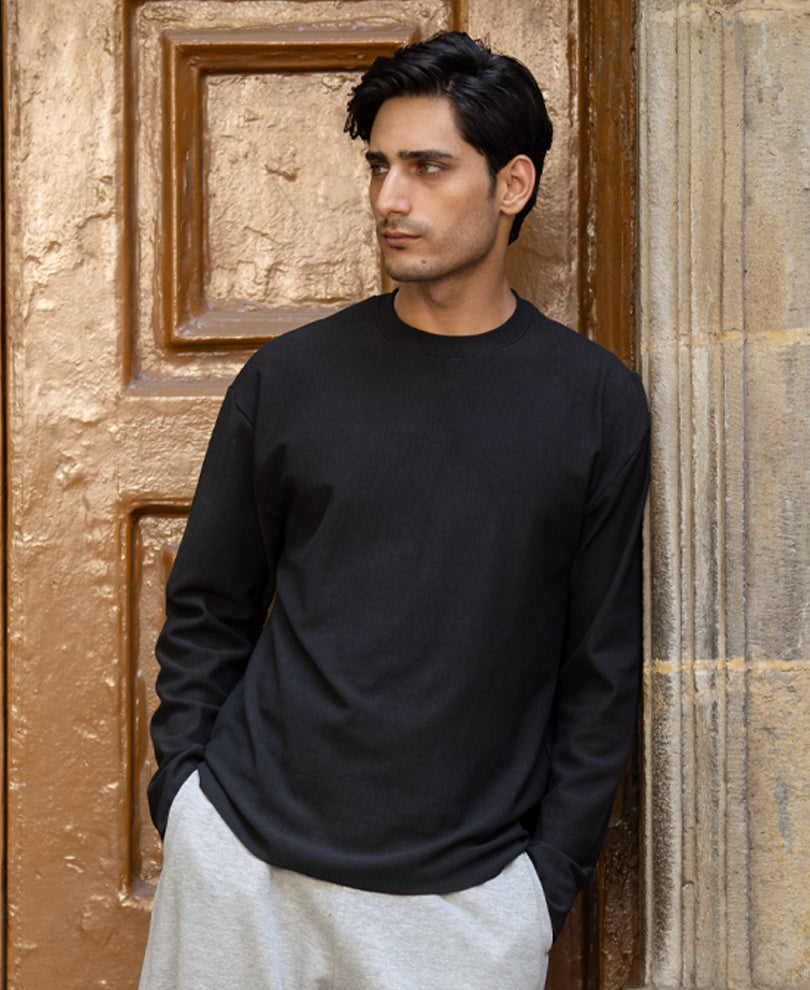 Black Rib Knit T-Shirt