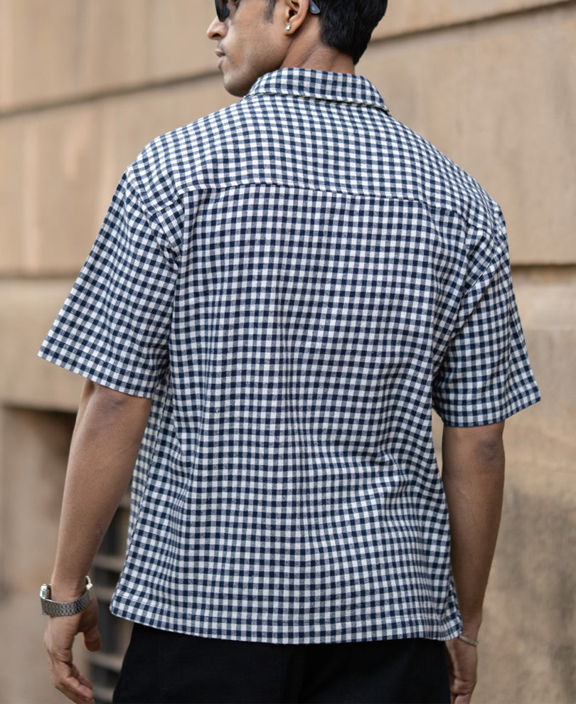 Navy Microchecks Print Shirt.