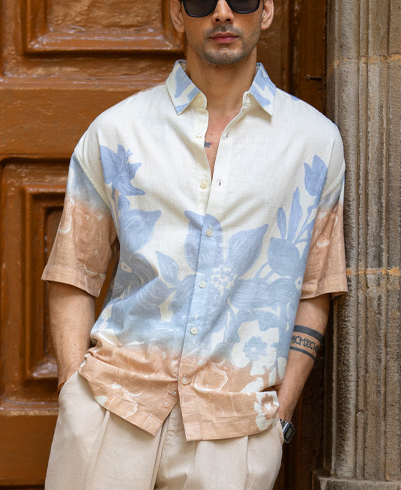 Cream Floral Print Shirt.