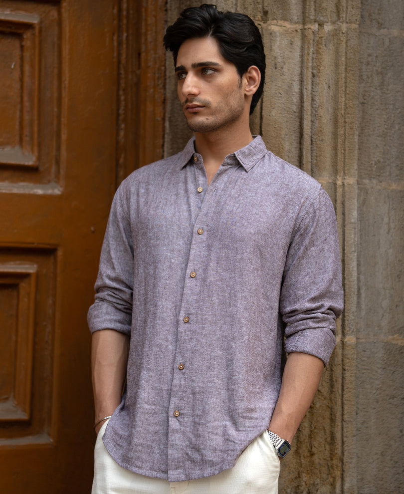 Brown Linen Blend Slub Shirt