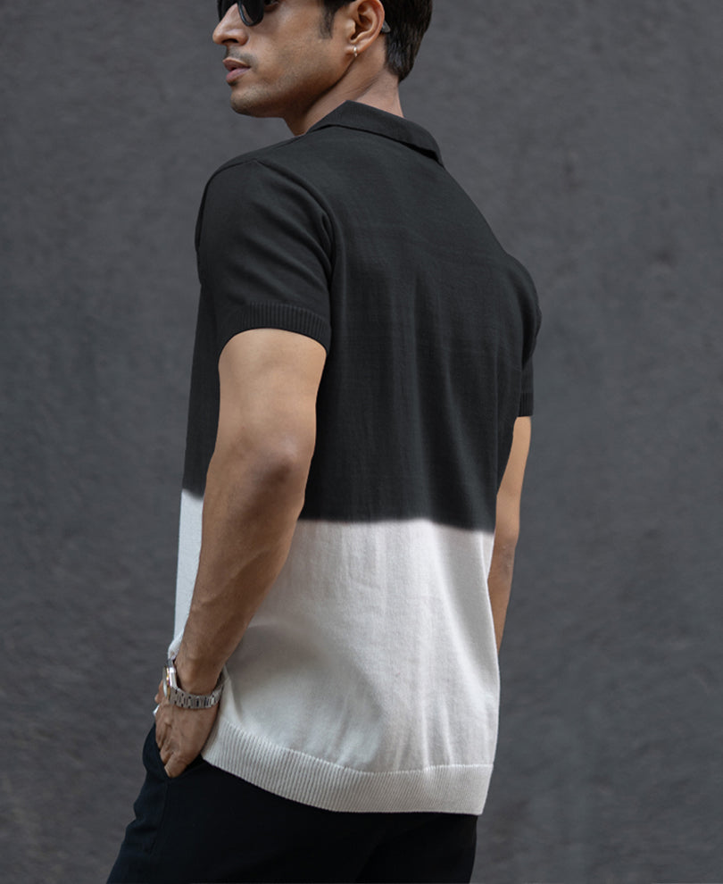 Black Ombre Knit Polo T-Shirt