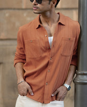 Russet Brown Structure Knit Shirt