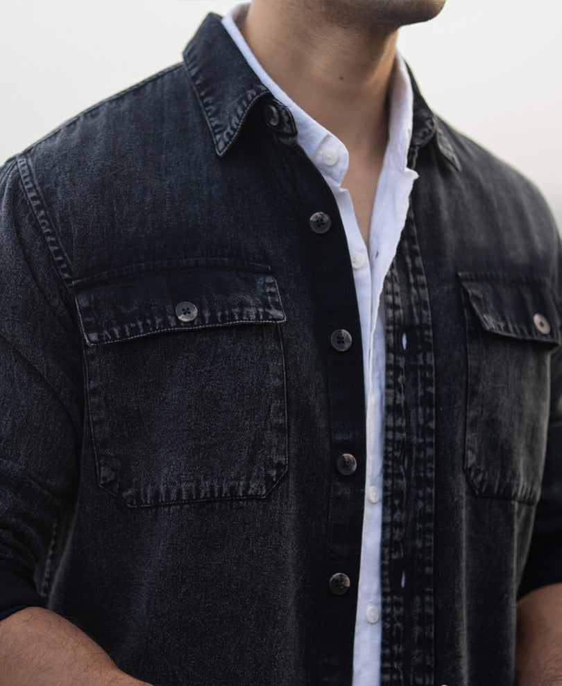 Black Charcoal Washed Denim Shirt