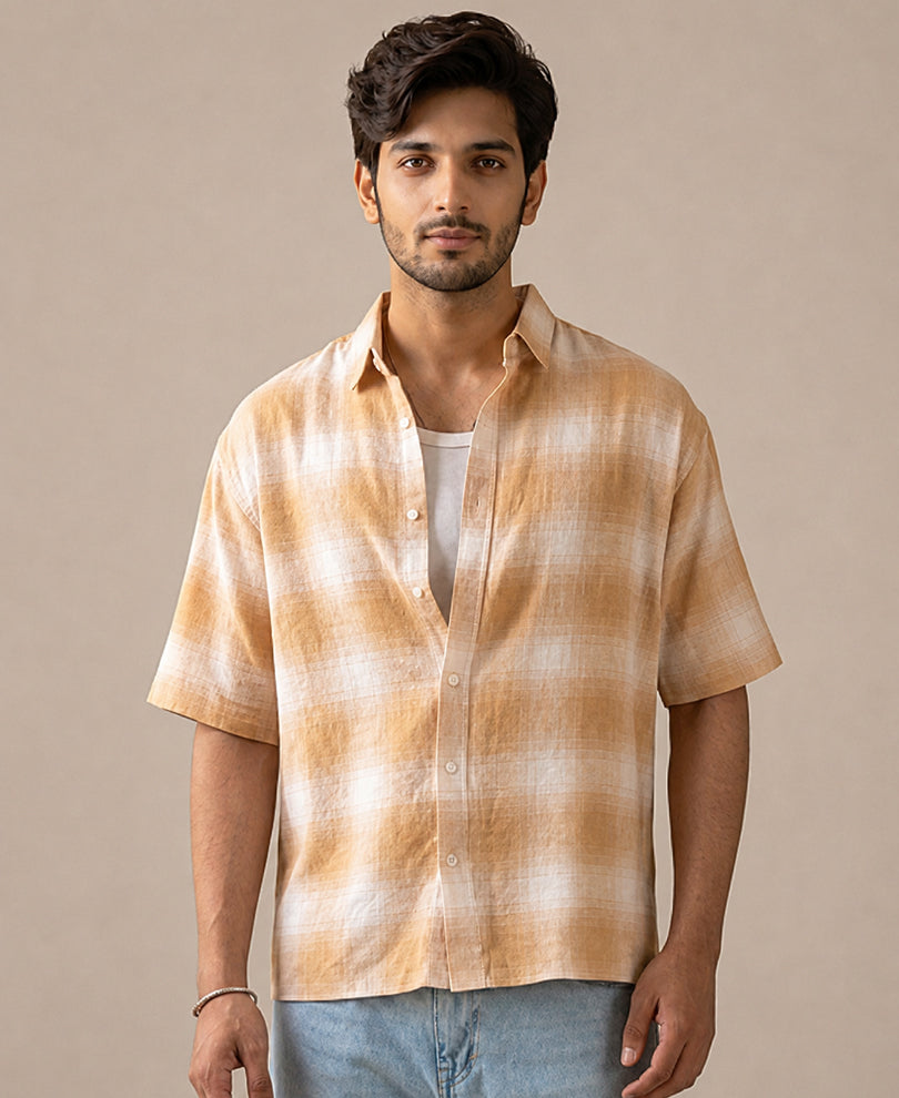 Beige Structured Checks Shirt