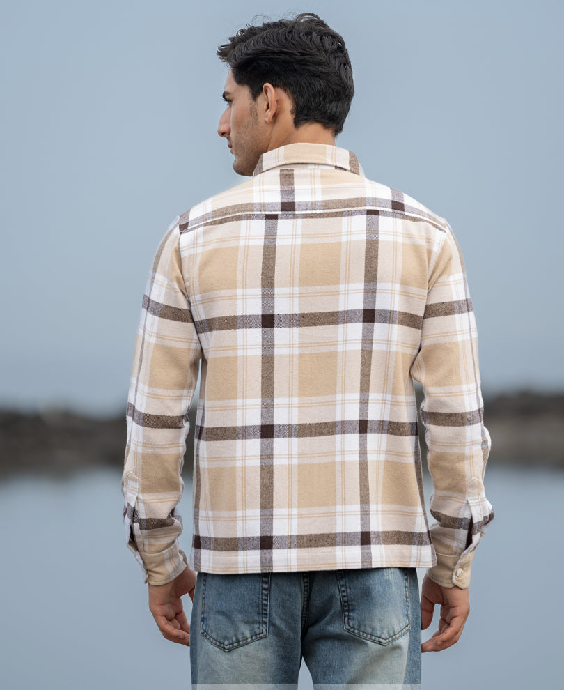 Beige Checks Zipper Overshirt