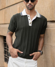 Olive Contrast Collar Knit T-Shirt