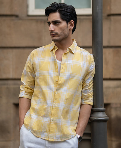 Yellow Lightweight Cotton Checks Shirt