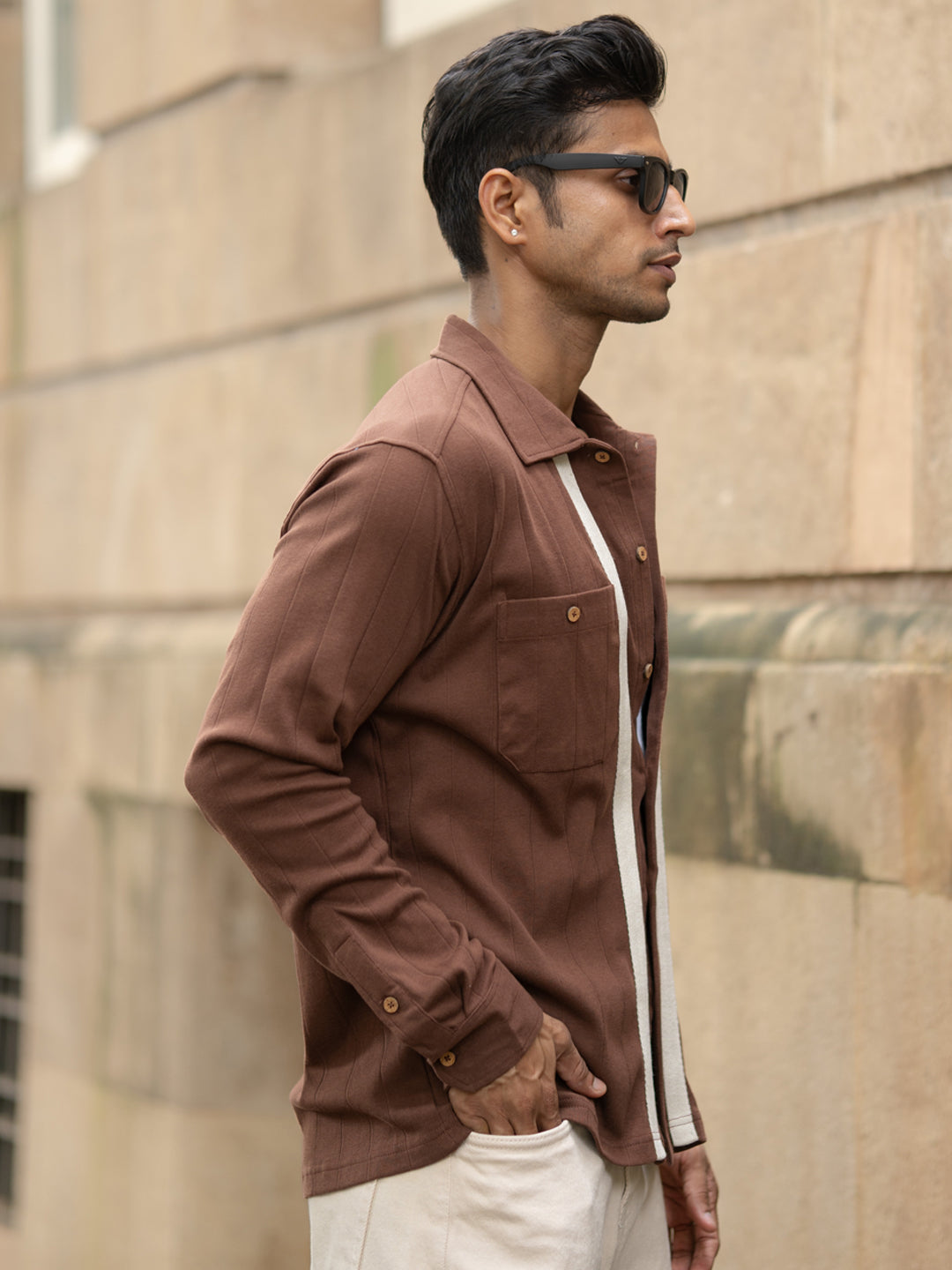 Brown Tape Detail Shirt