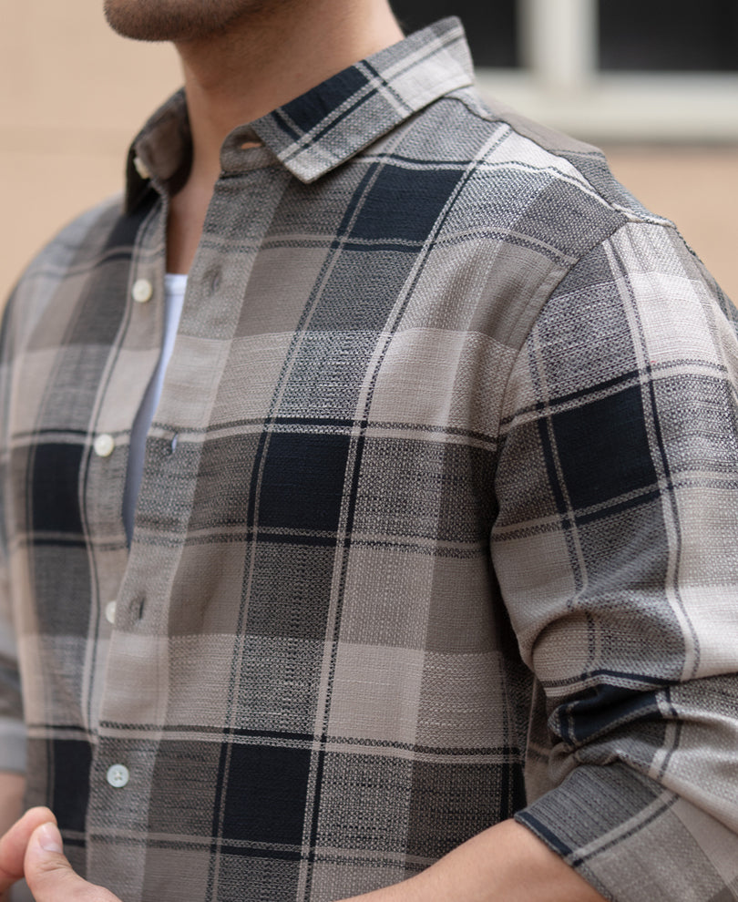 Olive & Black Structured Checks Shirt.