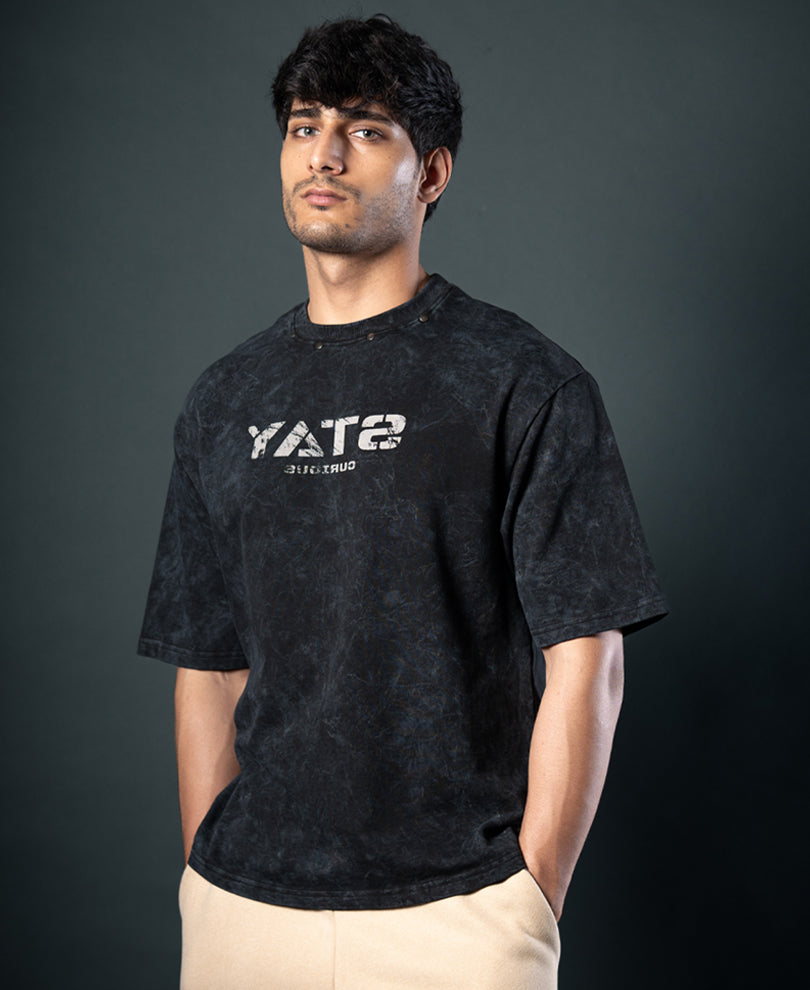 Black Washed Stud Detail T-Shirt.