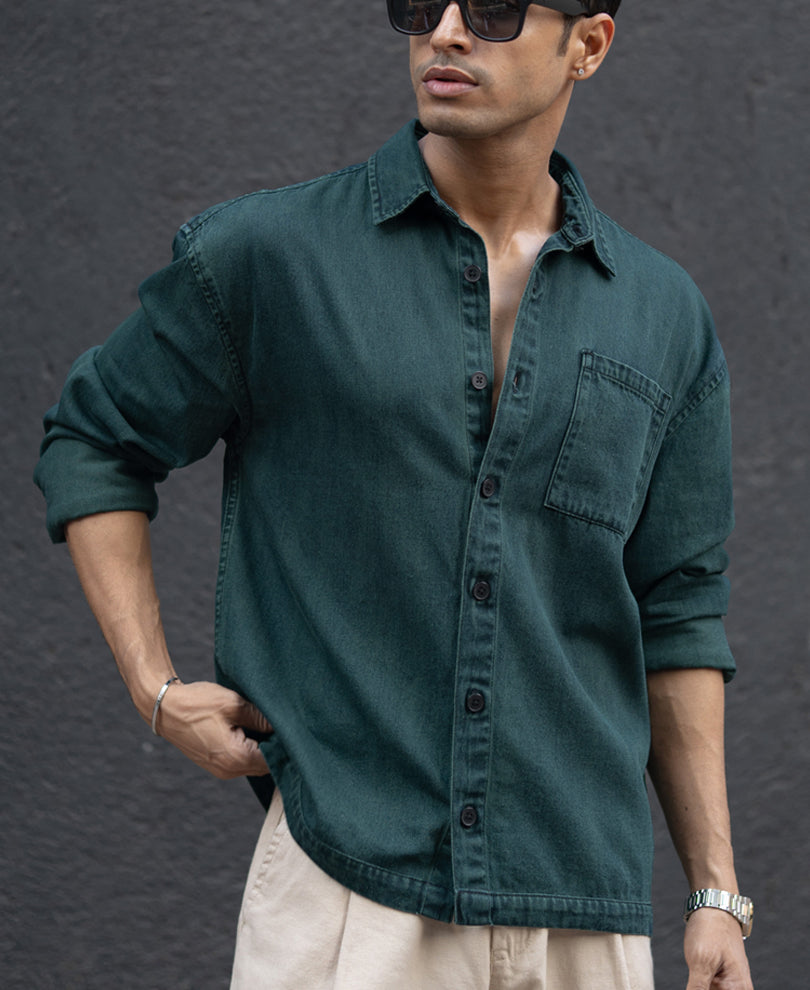 Dark Green Over Dyed Denim Shirt