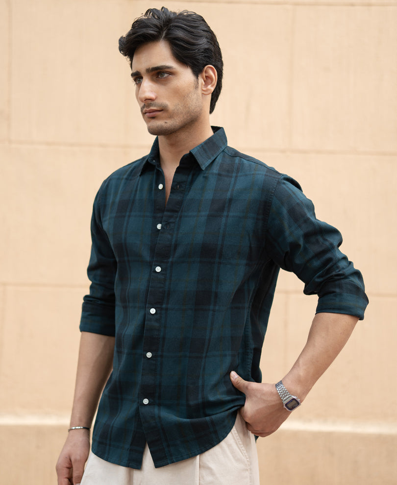 Dark Teal Structured Checks Shirt