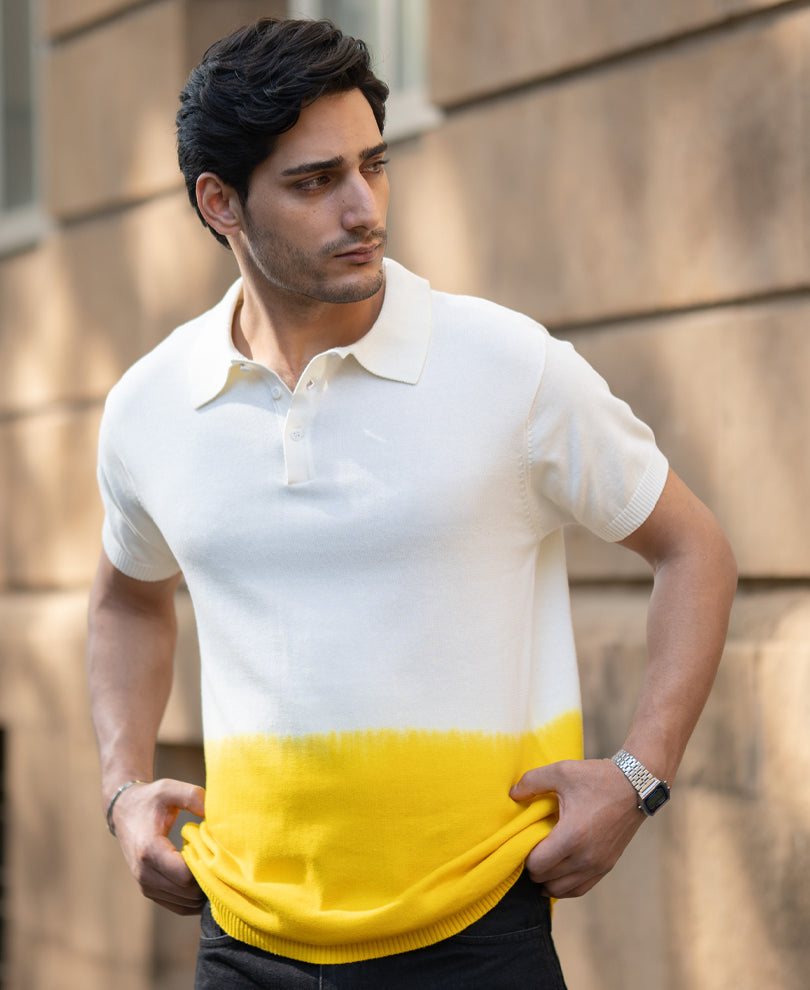 Yellow Ombre Knit Polo T-Shirt