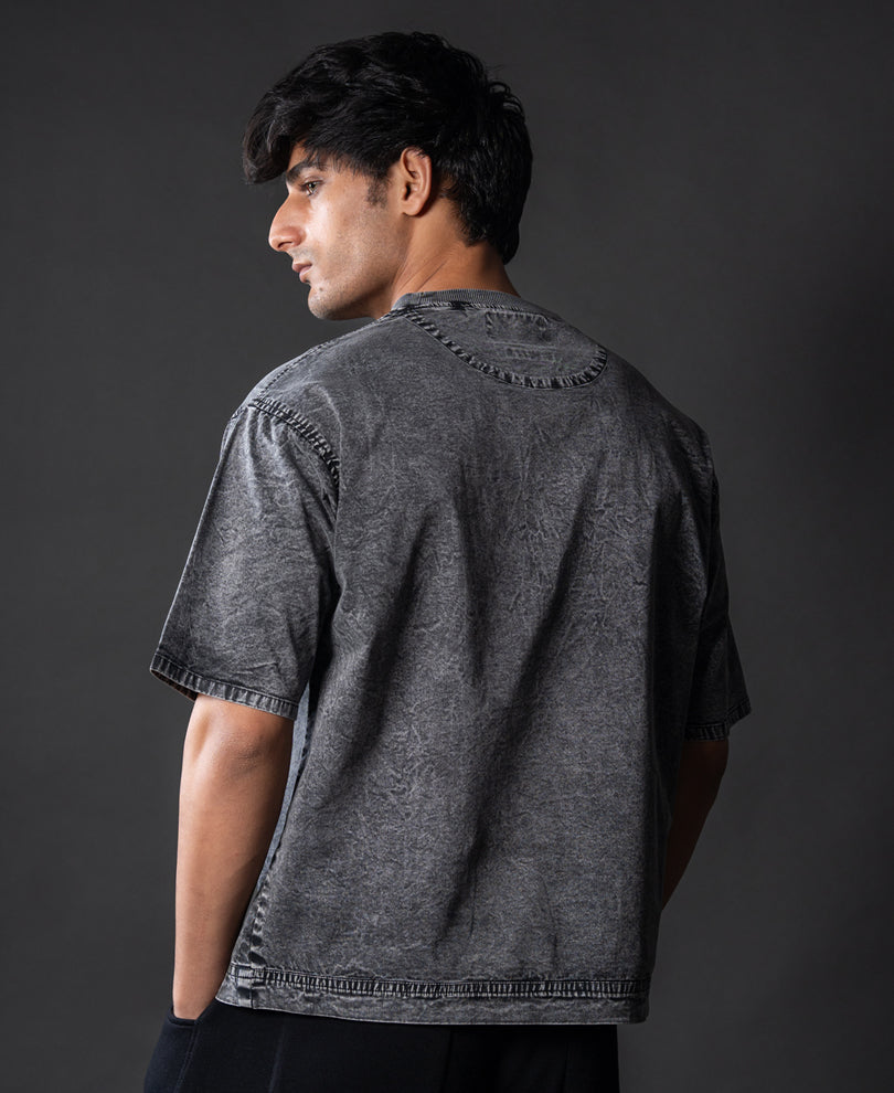 Grey Washed Panelled T-Shirt.