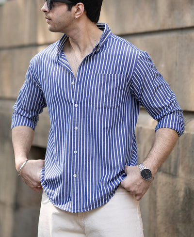 Dark Blue Lightweight Stripe Shirt