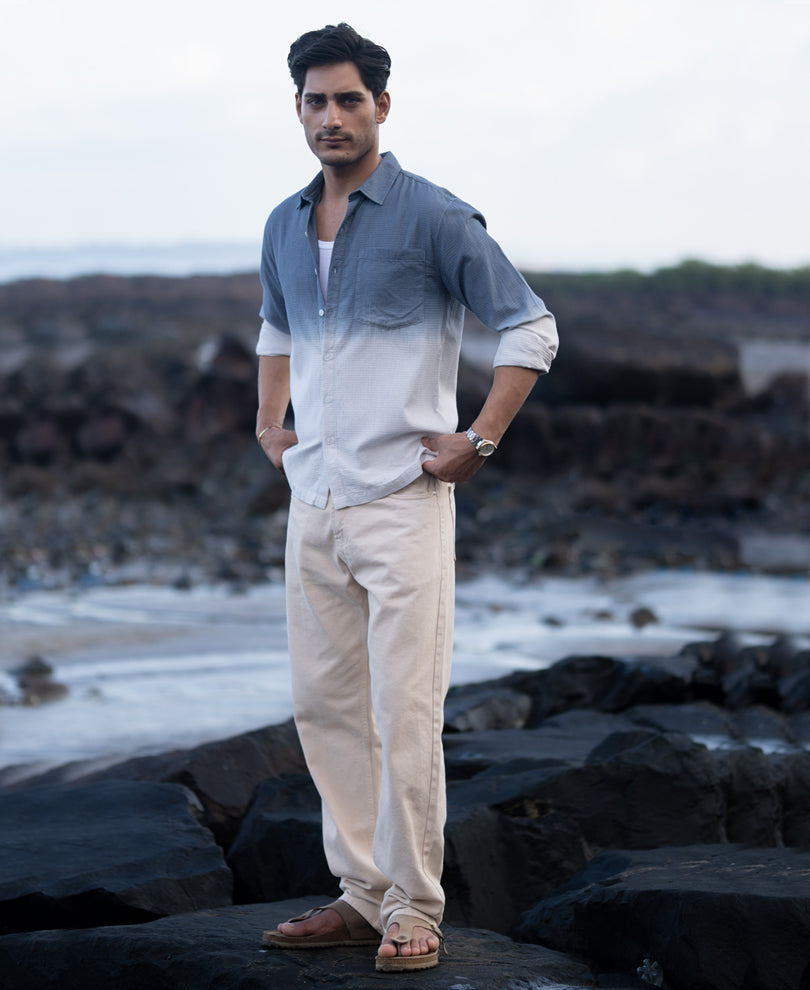 Blue Structured Ombre Shirt