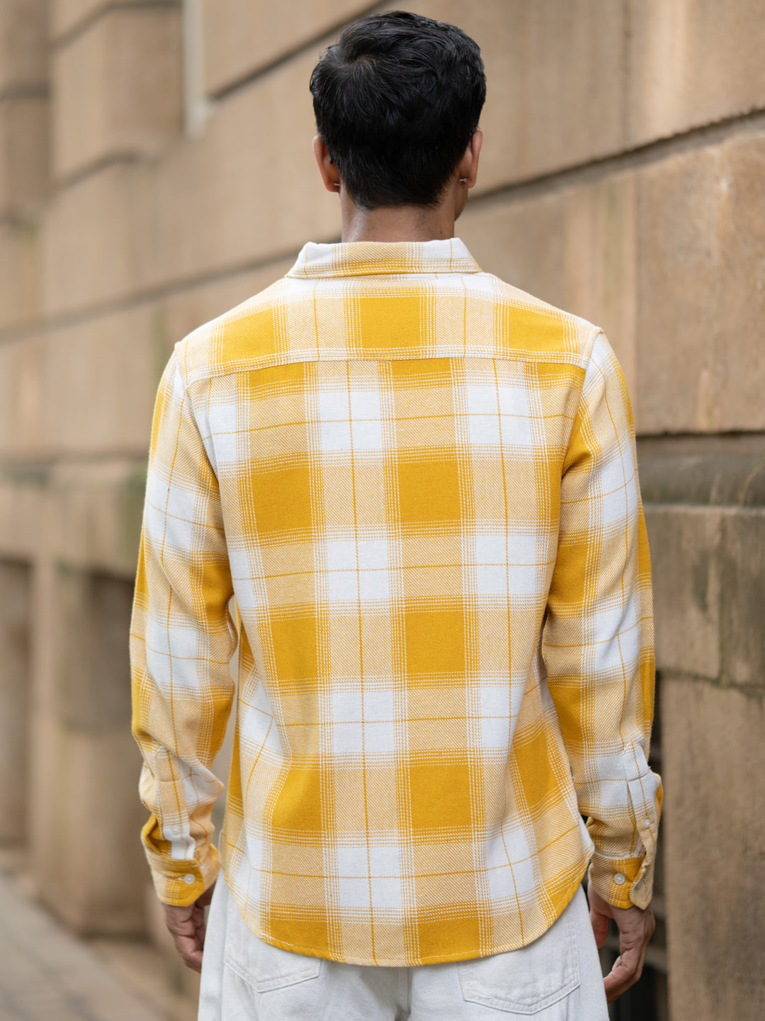 Yellow Structured Checks Buttondown Shirt