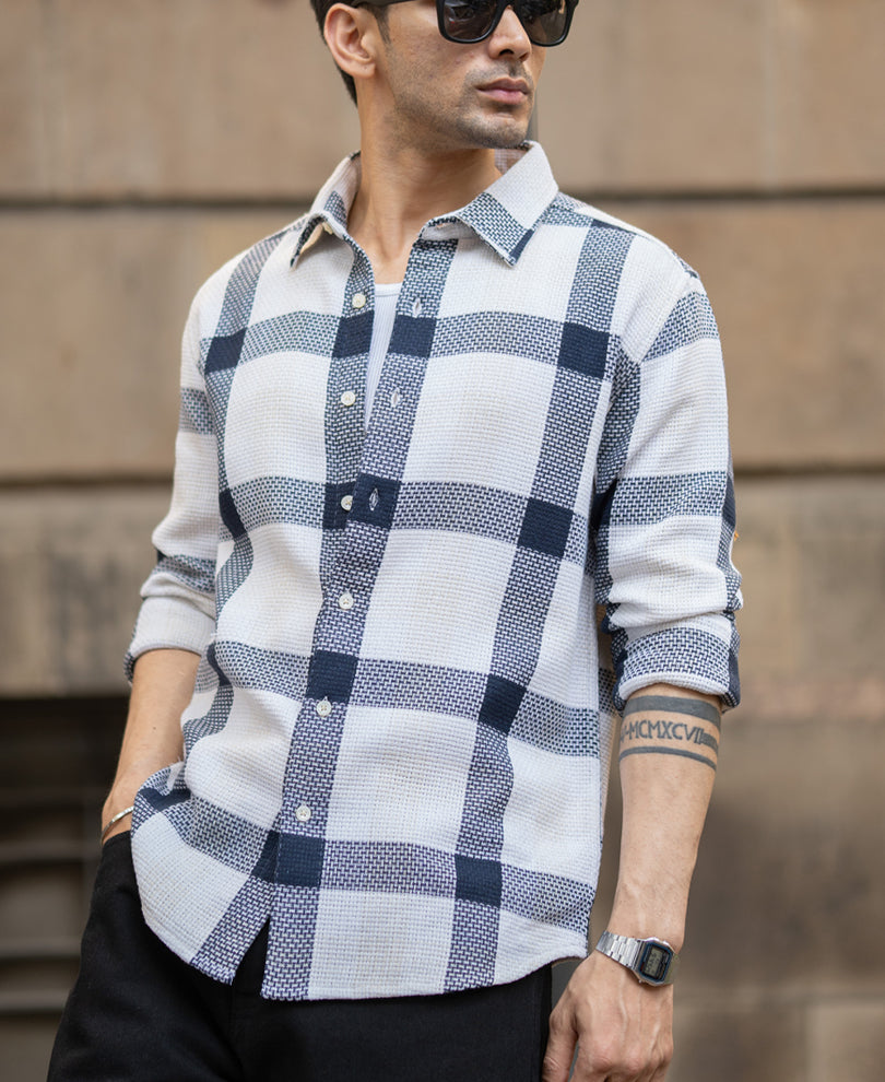 Navy Structure Checked Shirt.