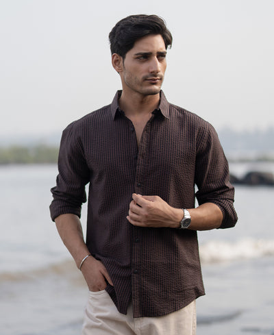 Brown Seer Sucker Stripe Shirt