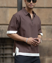 Dark Brown Boxy Fit Collar T-Shirt