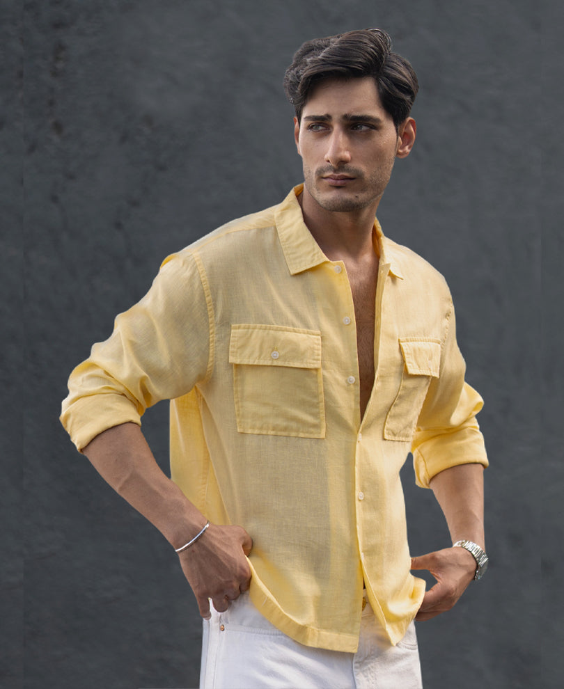 Yellow Linen Double Pocket Shirt