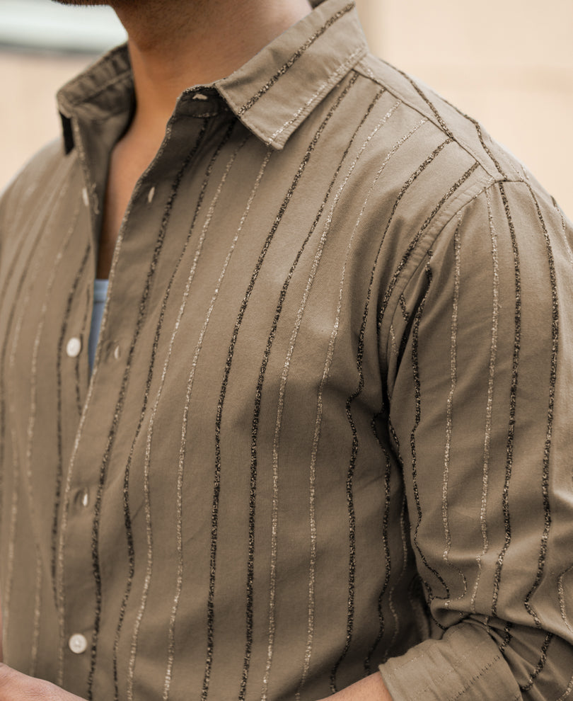 Dark Beige Boucle Stripe Shirt.