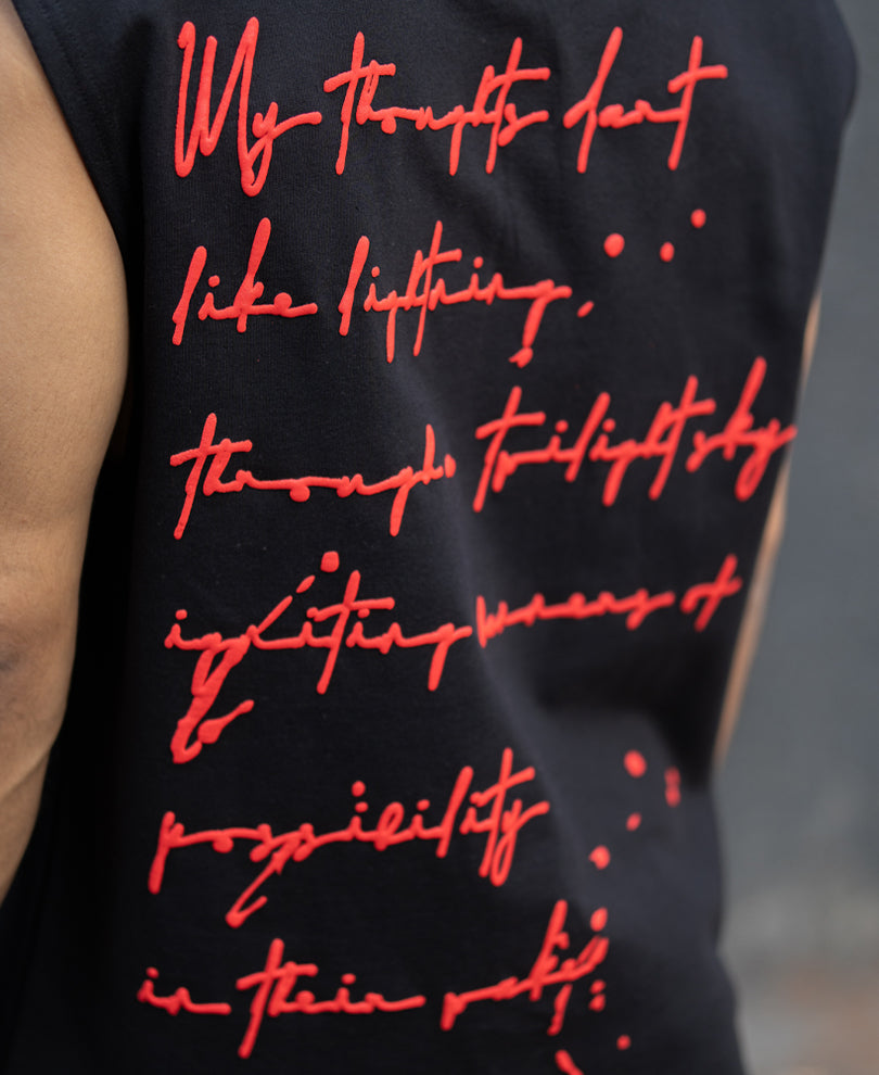 Black Slogan Print Vest.