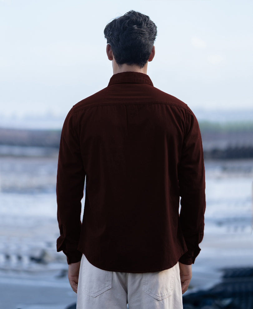 Wine Structured Overshirt With Pockets