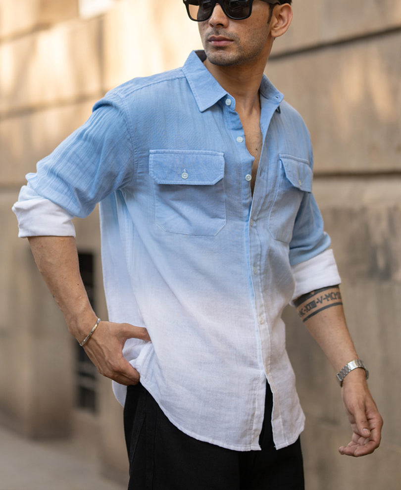 Blue Double Pocket Ombre Shirt.