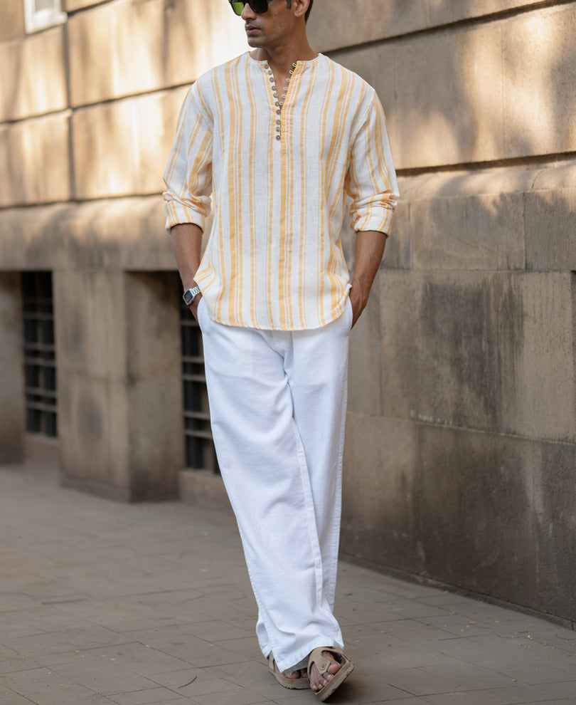 Yellow Striped Kurta Shirt.