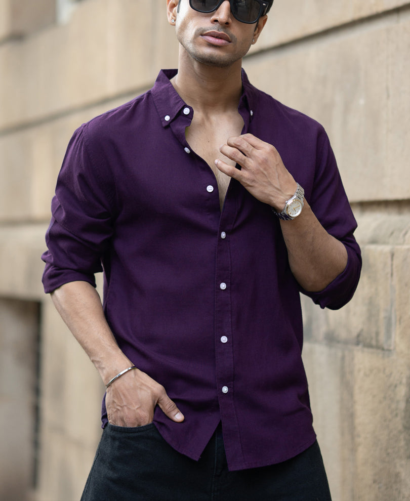 Dark Purple Linen Blend Shirt