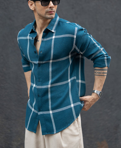 Teal Structured Checked Shirt