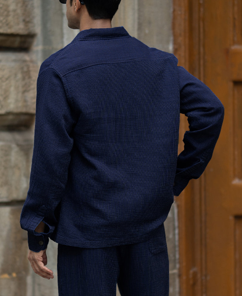 Navy Double Cloth Stripe Co-Ord Set