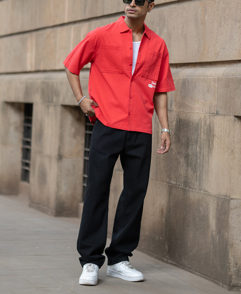 Red Printed Structure Shirt