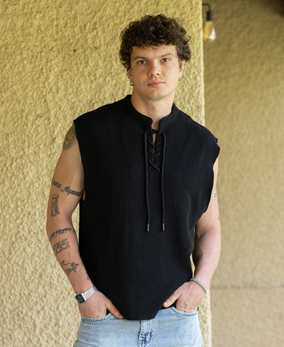 Black Knitted Henley Vest
