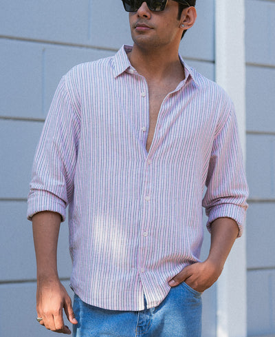 Pastel Pink Linen Blend Stripe Shirt