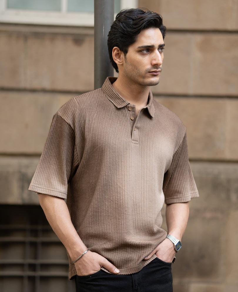 Dark Beige Sprayed Polo T-Shirt.