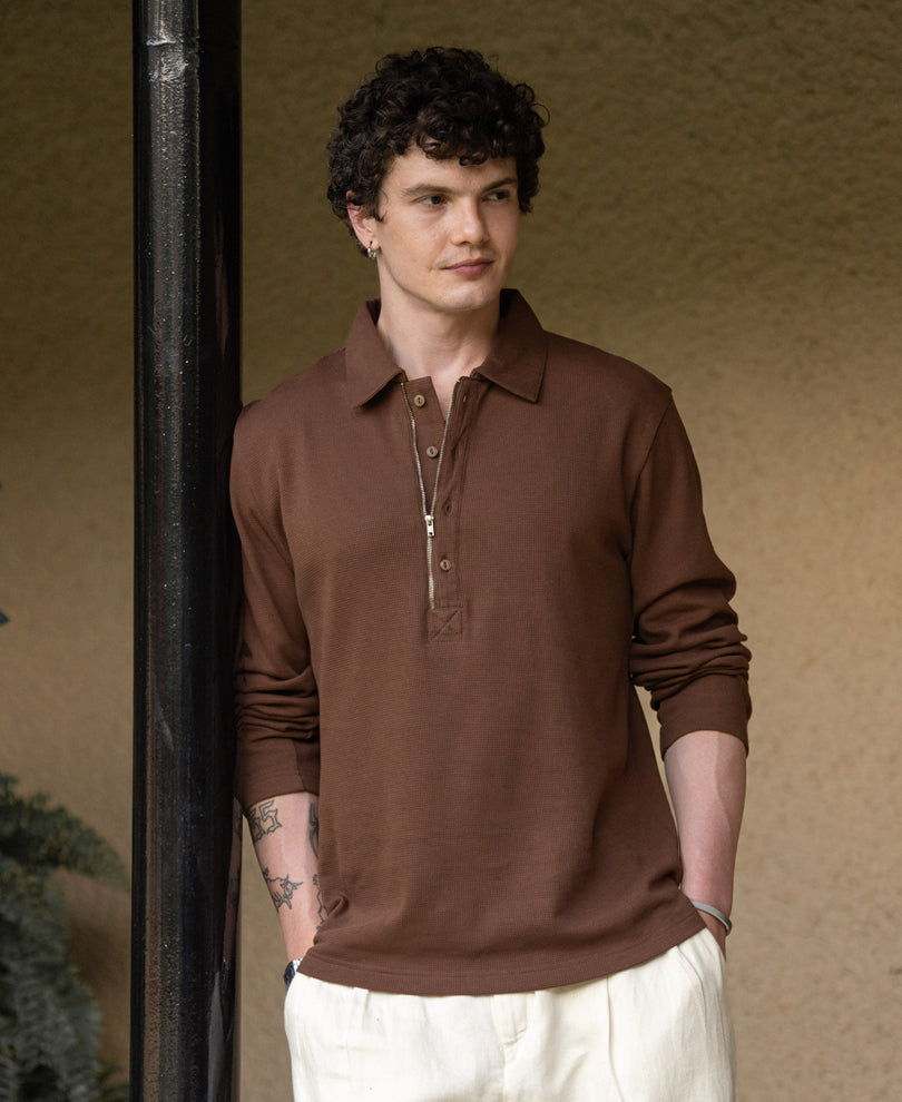 Brown Structure Zipper T-Shirt