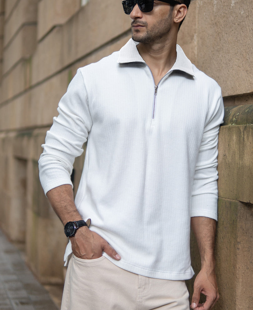 White Structure Zipper T-Shirt