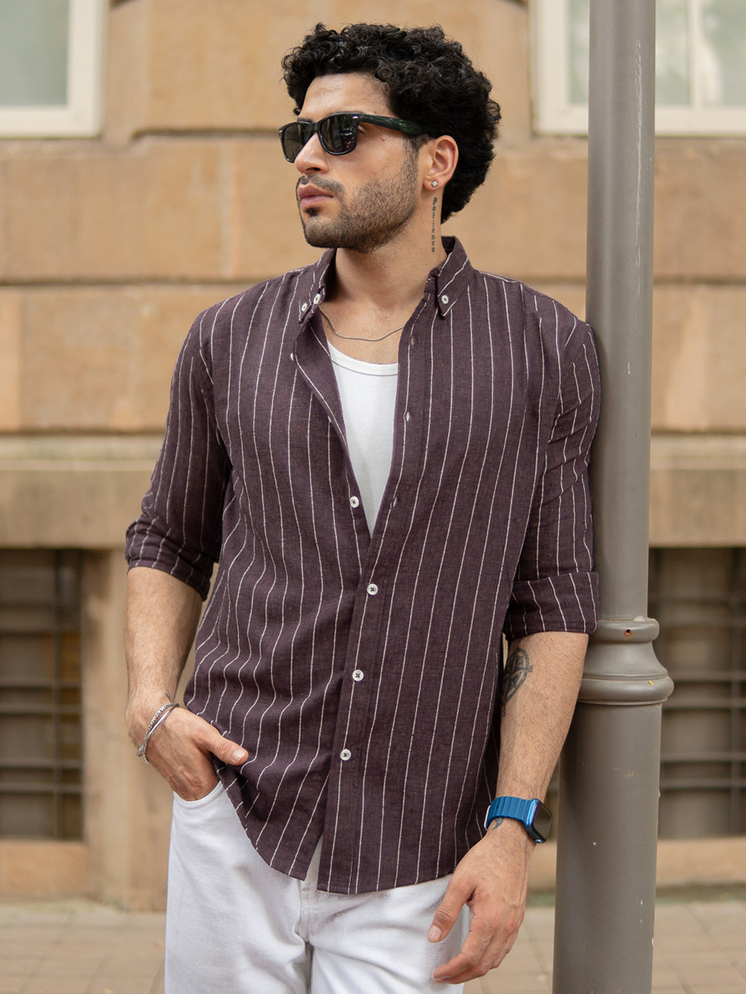 Brown Flowy Striped Shirt