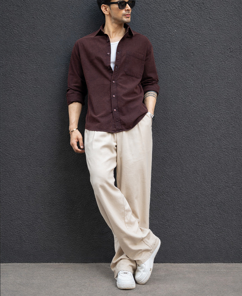 Dark Brown Washed Structure Shirt.