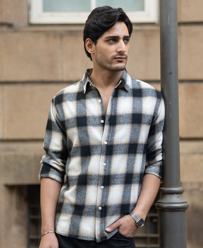 Black & Beige Brushed Checks Shirt
