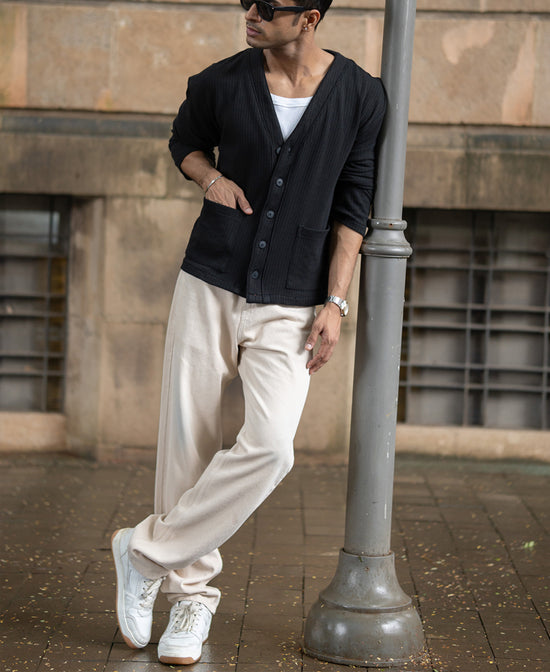 Black Structured Knit Cardigan - Main Image