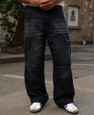 Black Washed Cargo Jeans