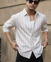 Beige Structured Stripes Shirt
