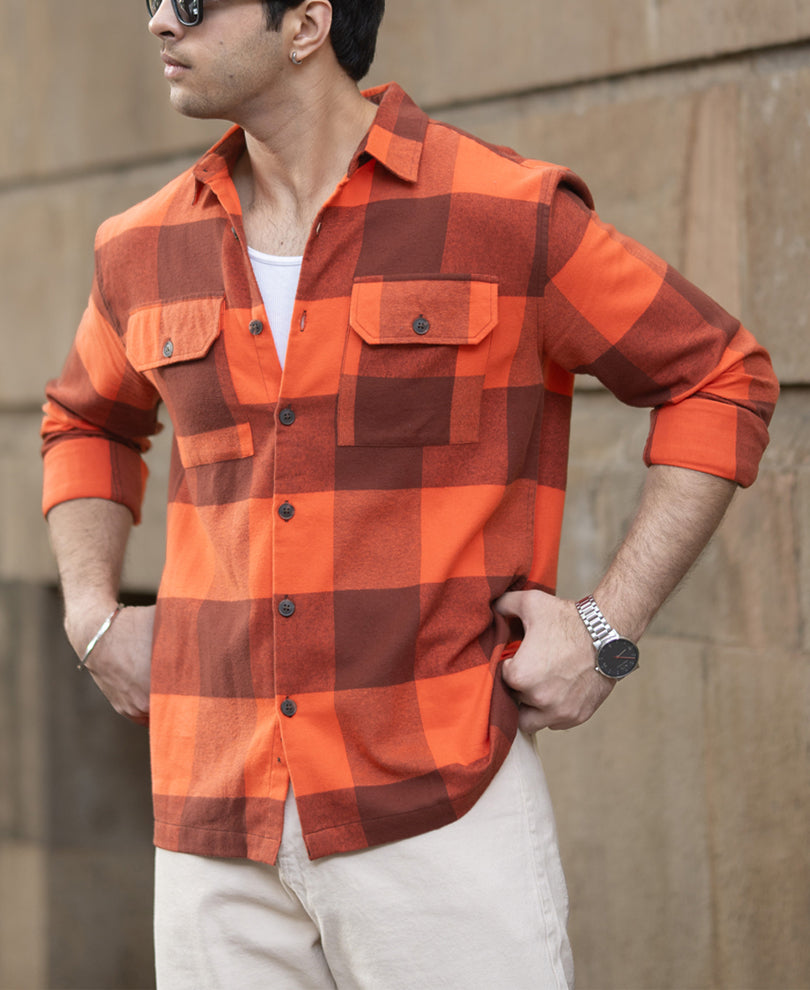 Rust Orange Checks Shirt