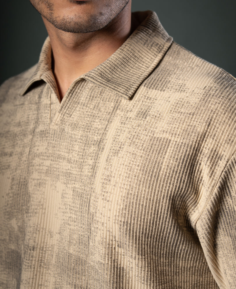 Beige Grunge Print T-Shirt