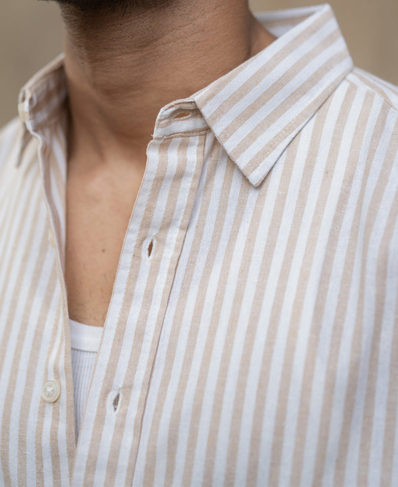 Beige Lightweight Cotton Stripe Shirt