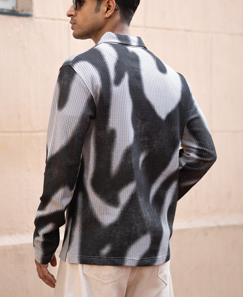 Grey Printed Structure T-Shirt