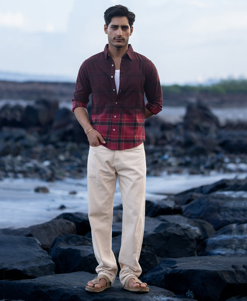 Wine Ombre Checks Shirt